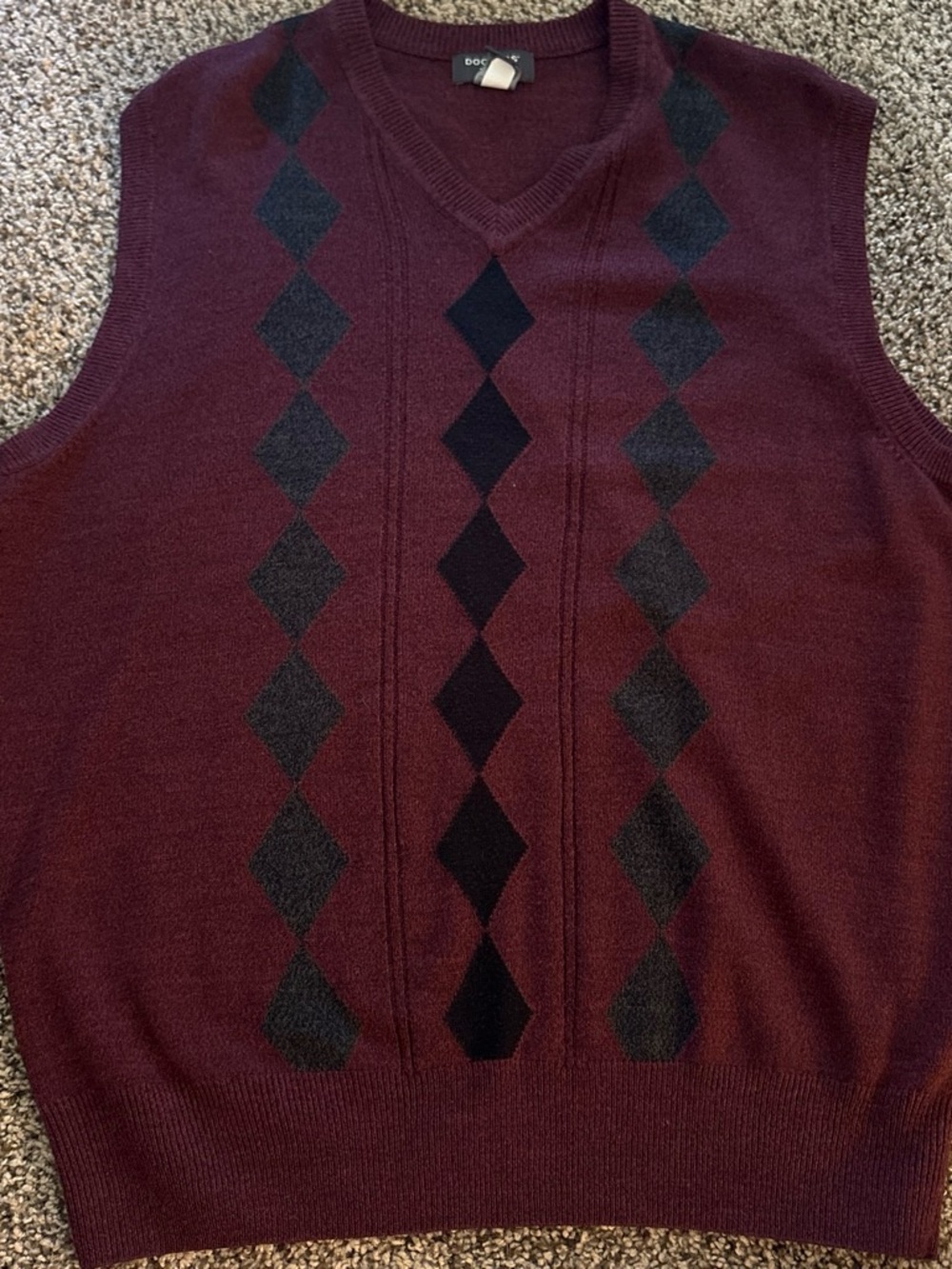 Dockers Burgundy and Black Argyle V-Neck Sweater Vest